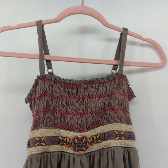 Free People Bohemian smocked Lazer cut out tank top with beading - Picture 3 of 6